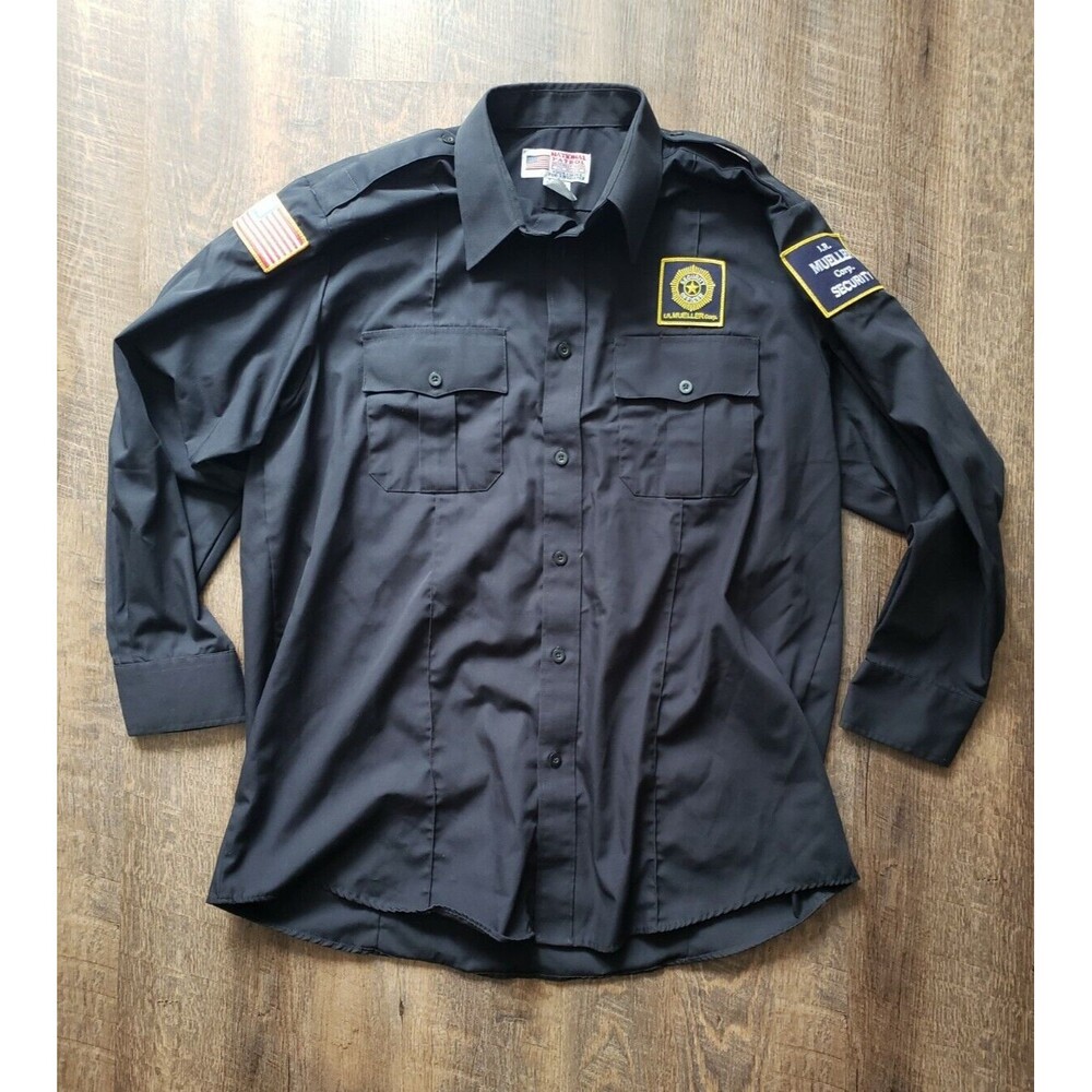 National Patrol Mens 17-17 1/2 34-35 Black Long Sleeve Security Officer Shirt